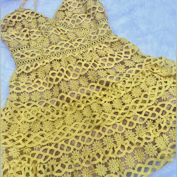 Lulu’s Beauty and Lace Yellow Crochet Mini Dress - Picture 2 of 9